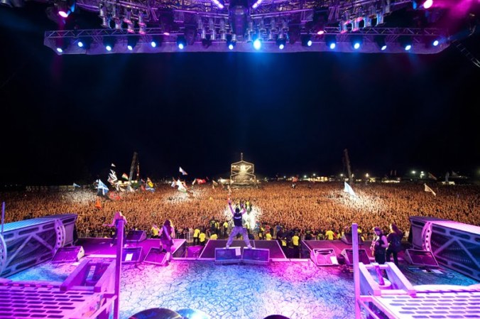 Iron Maiden entertaining a sold out Knebworth Sonisphere in 2010.